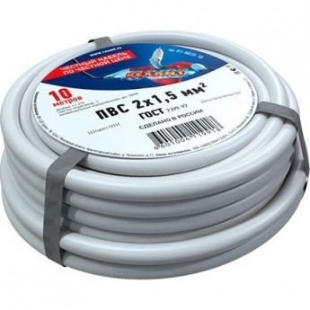 Провод REXANT ПВС 2x1.5 мм² соединительный белый 10 м Провод REXANT ПВС 2x1.5 мм² соединительный белый 10 м