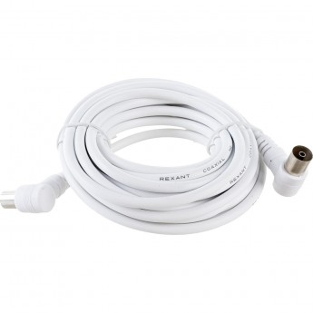 Шнур REXANT ТВ гнездо - ТВ штекер, угловой, длина 5 метров, белый Шнур REXANT ТВ гнездо - ТВ штекер, угловой, длина 5 метров, белый