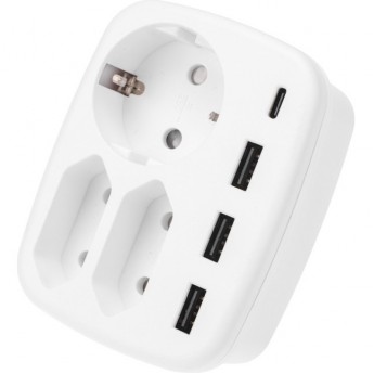 Тройник электрический REXANT 16А + 2х2,5А с заземлением + 3хUSB-A 2,4А + USB Type-C 3А, белый Тройник электрический REXANT 16А + 2х2,5А с заземлением + 3хUSB-A 2,4А + USB Type-C 3А, белый